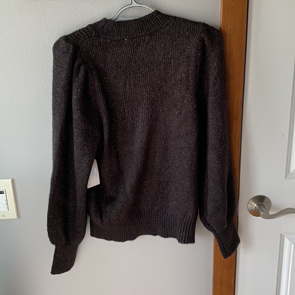 Time & Tru NWT Womens Puff Sleeve Crew Neck Sweater Black Gold Medium Mob Wife - Picture 12 of 15